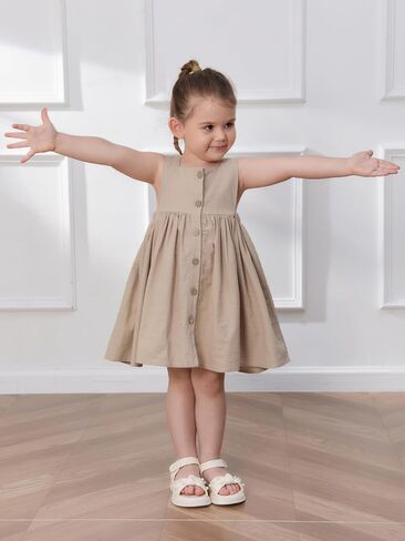 Toddler Baby Girls Dress Sleeveless Button Down Dress Kids Summer Cotton Linen Beach Butterfly Sundress in Saudi Arabia