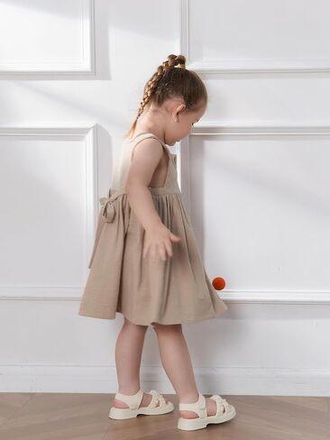 Toddler Baby Girls Dress Sleeveless Button Down Dress Kids Summer Cotton Linen Beach Butterfly Sundress in Saudi Arabia