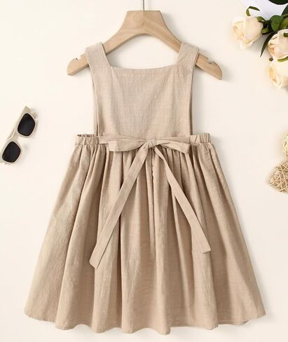 Toddler Baby Girls Dress Sleeveless Button Down Dress Kids Summer Cotton Linen Beach Butterfly Sundress in Saudi Arabia
