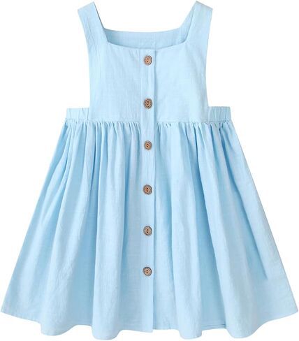 Toddler Baby Girls Dress Sleeveless Button Down Dress Kids Summer Cotton Linen Beach Butterfly Sundress in Saudi Arabia