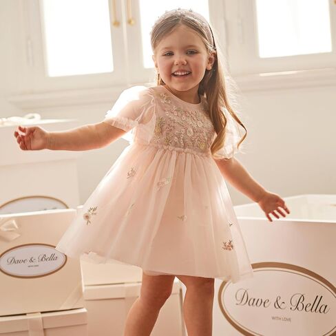 DAVE & BELLA Toddler Baby Girl Tutu Dress, Ruffle Short Sleeve Summer Tulle Dresses Tiered Pleated Floral Princess Sundress in Kuwait