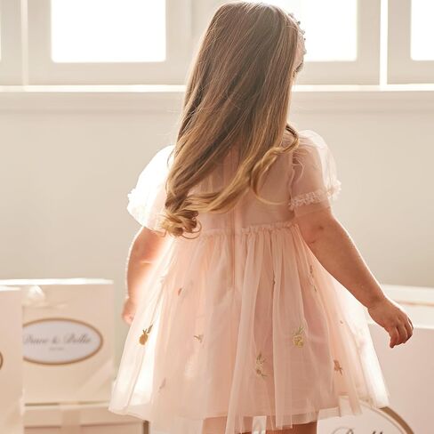 DAVE & BELLA Toddler Baby Girl Tutu Dress, Ruffle Short Sleeve Summer Tulle Dresses Tiered Pleated Floral Princess Sundress in Kuwait