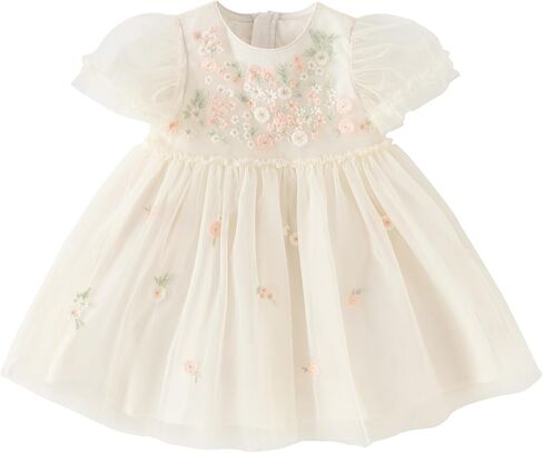 DAVE & BELLA Toddler Baby Girl Tutu Dress, Ruffle Short Sleeve Summer Tulle Dresses Tiered Pleated Floral Princess Sundress in Kuwait