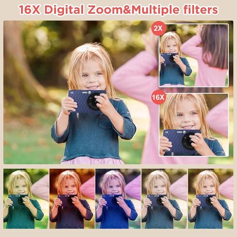 كاميرا رقمية 32 جيجابايت ، كاميرا FHD Kids ، 48 ميجابكسل كاميرا مضغوطة للأطفال مع anti anti 16x ، التركيز التلقائي ، وظيفة تسجيل الفيديو ، كاميرا صغيرة مناسبة للبنين الفتيات في سن المراهقة هدية (وردي) in Kuwait