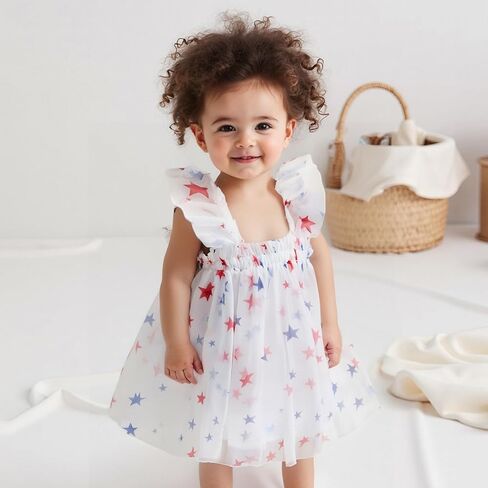 4th of July Toddler Baby Girl Outfit Stars Sleeveless Tulle Tutu Dresses Girls Fourth of July Dress in Saudi Arabia