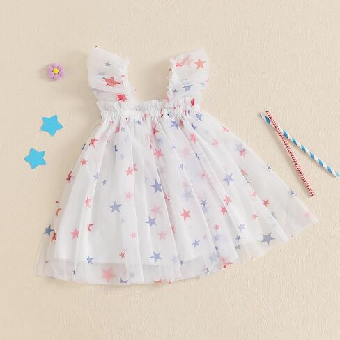4th of July Toddler Baby Girl Outfit Stars Sleeveless Tulle Tutu Dresses Girls Fourth of July Dress in Saudi Arabia