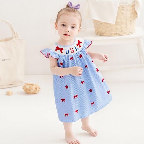 Eadrioss Toddler Girl Girl 4th July Outfit Dress Dressed Us USA Boy Slocyless Dresses الرابع من يوليو in Saudi Arabia