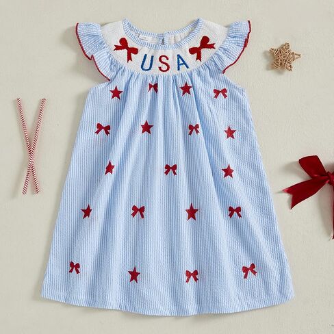 Eadrioss Toddler Girl Girl 4th July Outfit Dress Dressed Us USA Boy Slocyless Dresses الرابع من يوليو in Saudi Arabia