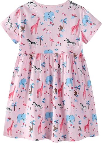 AMIYAN Toddler Girl Short Sleeve Dress Cotton Embroidery Applique Dresses Casual Cartoon Print Dresses for Girls 2-6 Years in Saudi Arabia