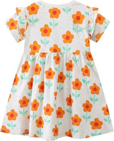 AMIYAN Toddler Girl Short Sleeve Dress Cotton Embroidery Applique Dresses Casual Cartoon Print Dresses for Girls 2-6 Years in Saudi Arabia