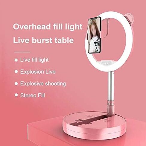 Folding LED Light Mobile Phone Stand Tricolor Retractable Height Makeup Online Teaching Live Stream Lamp Stand(Black-JoJo's Bizarre Adventure1) in Kuwait
