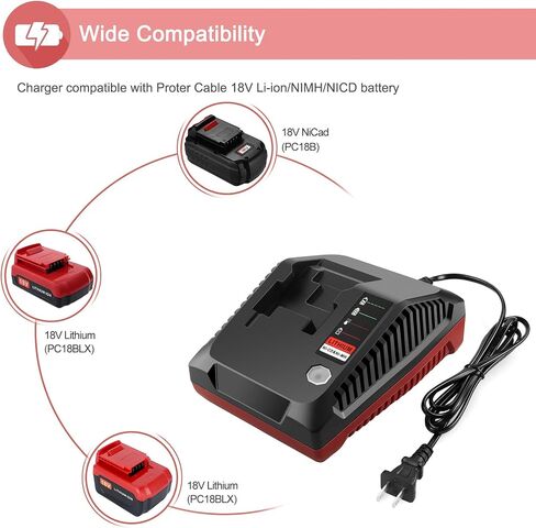 2 حزمة 18V Lithium PC18BLX بطارية وشاحن PCXMVC متوافق مع كبل Porter 18V بطارية PC18B PC18B-2 PC18BL PC18BLX PC18BLEX in Saudi Arabia