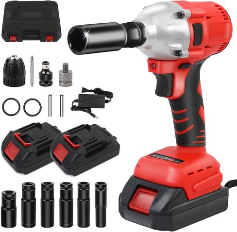 Cordless Impact Wrench 1/2", Electric Impact Gun 450N.m/330Ft-lbs, 20V High Torque Power Impact Driver, 2 Batteries & Fast Charger, 6 Sockets, Variable Speed for Car Repair/Truck/Mower/DIY in Saudi Arabia