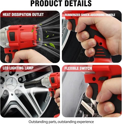 Cordless Impact Wrench 1/2", Electric Impact Gun 450N.m/330Ft-lbs, 20V High Torque Power Impact Driver, 2 Batteries & Fast Charger, 6 Sockets, Variable Speed for Car Repair/Truck/Mower/DIY in Saudi Arabia
