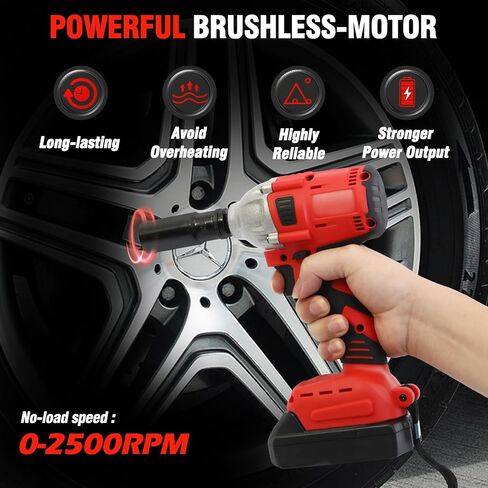 Cordless Impact Wrench 1/2", Electric Impact Gun 450N.m/330Ft-lbs, 20V High Torque Power Impact Driver, 2 Batteries & Fast Charger, 6 Sockets, Variable Speed for Car Repair/Truck/Mower/DIY in Saudi Arabia