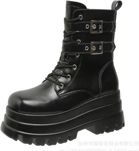 Women's Goth Platform Ankle Boots Buckles Chunky Block Wedge Side Zipper Heels Round Toe Punk Motorcycle Comfy Short Gothic Booties High Heel Lace Up Studded Stacked in Saudi Arabia
