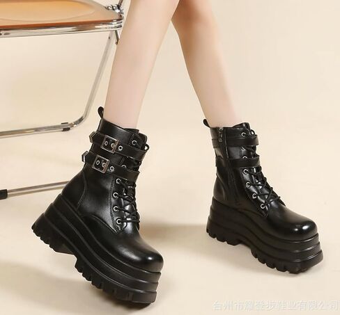 Women's Goth Platform Ankle Boots Buckles Chunky Block Wedge Side Zipper Heels Round Toe Punk Motorcycle Comfy Short Gothic Booties High Heel Lace Up Studded Stacked in Saudi Arabia