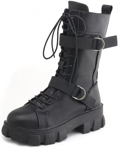 Women's Goth Platform Ankle Boots Buckles Chunky Block Wedge Side Zipper Heels Round Toe Punk Motorcycle Comfy Short Gothic Booties High Heel Lace Up Studded Stacked in Saudi Arabia