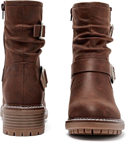 Women's Ankle Boots Slouchy Flat Ladies Booties Low Chunky Heeled Riding Combat Boot Comfortable Casual Round Toe Short Boots for Women. in Saudi Arabia