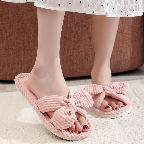 القوس عقدة النعال نساء لطيف corduroy النعال preppy kawaii منزل النعال مريح الشرائح المفتوحة اصبع القدم الصنادل أحذية إيفا وحيد دافئ داخلي في الهواء الطلق المنزل in Kuwait