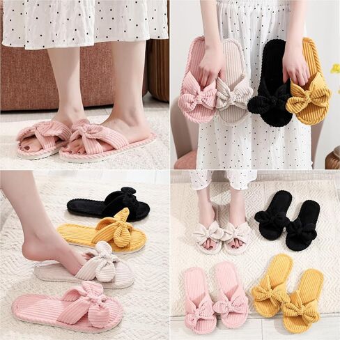 القوس عقدة النعال نساء لطيف corduroy النعال preppy kawaii منزل النعال مريح الشرائح المفتوحة اصبع القدم الصنادل أحذية إيفا وحيد دافئ داخلي في الهواء الطلق المنزل in Kuwait
