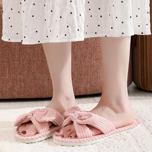 القوس عقدة النعال نساء لطيف corduroy النعال preppy kawaii منزل النعال مريح الشرائح المفتوحة اصبع القدم الصنادل أحذية إيفا وحيد دافئ داخلي في الهواء الطلق المنزل in Kuwait