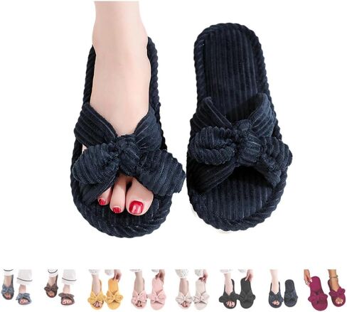 القوس عقدة النعال نساء لطيف corduroy النعال preppy kawaii منزل النعال مريح الشرائح المفتوحة اصبع القدم الصنادل أحذية إيفا وحيد دافئ داخلي في الهواء الطلق المنزل in Kuwait