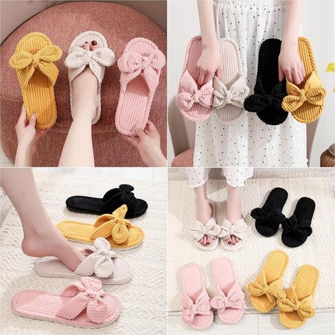 القوس عقدة النعال نساء لطيف corduroy النعال preppy kawaii منزل النعال مريح الشرائح المفتوحة اصبع القدم الصنادل أحذية إيفا وحيد دافئ داخلي في الهواء الطلق المنزل in Kuwait