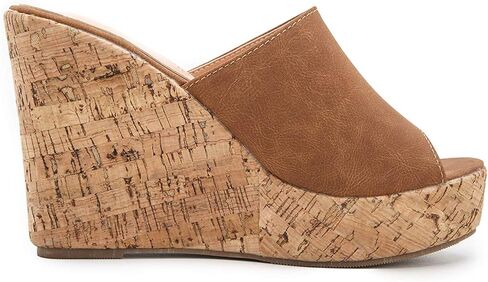 البغال الوتد ليهور كورك للنساء منصة شريحة الصندل زقزقة إصبع القدم ، إسفين عالي 4.5 بوصة من الجلد المدبوغ من الجلد المدبوغ 6-11 م أمريكي in Kuwait