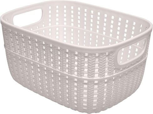 Simplify 2 Tone Sailor Knot Plastic Storage Tote | Decorative Basket | Closet Organization | De-clutter | Accessories | Toys | Bathroom Organization | Small | Ivory in Saudi Arabia