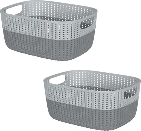 Simplify 2 Tone Sailor Knot Plastic Storage Tote | Decorative Basket | Closet Organization | De-clutter | Accessories | Toys | Bathroom Organization | Small | Ivory in Saudi Arabia