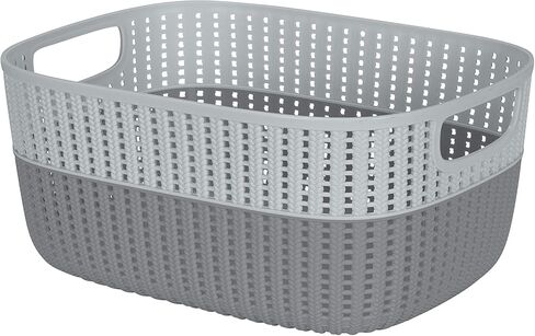 Simplify 2 Tone Sailor Knot Plastic Storage Tote | Decorative Basket | Closet Organization | De-clutter | Accessories | Toys | Bathroom Organization | Small | Ivory in Saudi Arabia