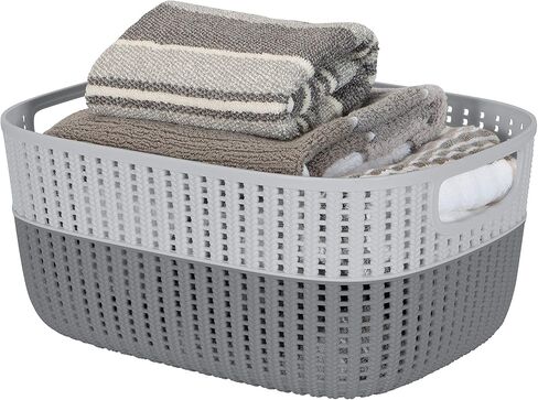 Simplify 2 Tone Sailor Knot Plastic Storage Tote | Decorative Basket | Closet Organization | De-clutter | Accessories | Toys | Bathroom Organization | Small | Ivory in Saudi Arabia