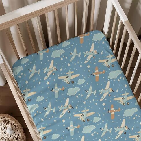 Hot Air Balloon Transportation Pattern Baby Crib Sheets, Unisex Balloons Birds Clouds Nursery Fitted Bed Sheet for Boys Girls Standard Crib and Toddler Mattress-28x52 in Saudi Arabia