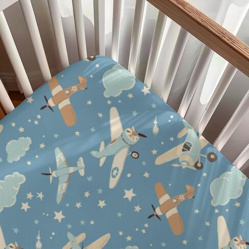 Hot Air Balloon Transportation Pattern Baby Crib Sheets, Unisex Balloons Birds Clouds Nursery Fitted Bed Sheet for Boys Girls Standard Crib and Toddler Mattress-28x52 in Saudi Arabia