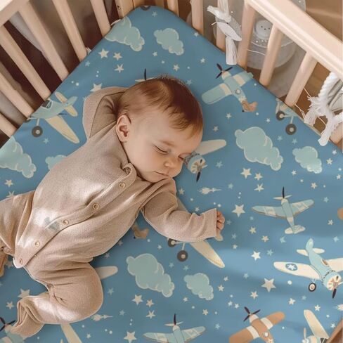Hot Air Balloon Transportation Pattern Baby Crib Sheets, Unisex Balloons Birds Clouds Nursery Fitted Bed Sheet for Boys Girls Standard Crib and Toddler Mattress-28x52 in Saudi Arabia