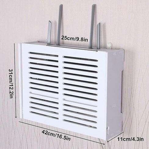 مربع جهاز التوجيه wifi ， رف الجهاز ， رف جهاز التوجيه ، مربع تقسّل جهاز التوجيه اللاسلكي ، مربع انسداد مقبس الصف السفلي (أبيض أ ، 42x11x31cm) in Kuwait