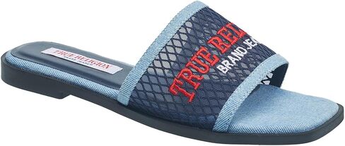 True Religion Women’s Mesh Denim Slide Sandals – Logo Strap, Casual Slip-On Comfort in Saudi Arabia