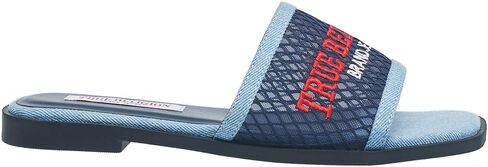 True Religion Women’s Mesh Denim Slide Sandals – Logo Strap, Casual Slip-On Comfort in Saudi Arabia