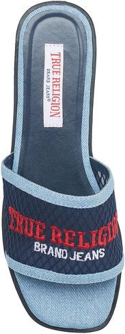 True Religion Women’s Mesh Denim Slide Sandals – Logo Strap, Casual Slip-On Comfort in Saudi Arabia