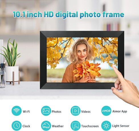 آنا بيلا إطار الصورة الرقمية 10.1 بوصة IPS HD شاشة اللمس WIFI إطار الصورة الرقمية الذكية مع تخزين 16 جيجابايت ، الدوار التلقائي ، وسهولة الإعداد لمشاركة الصور أو مقاطع الفيديو عن بُعد عبر تطبيق AIMOR Black in Kuwait