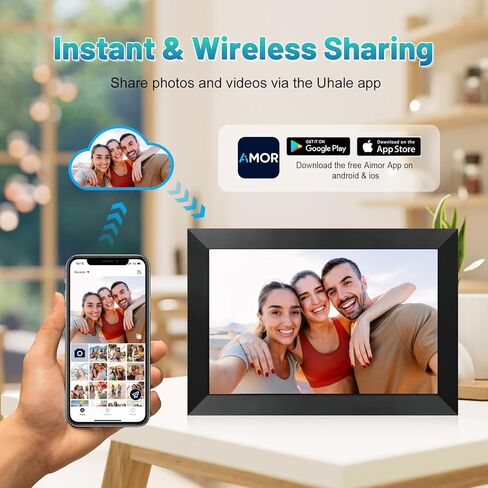 آنا بيلا إطار الصورة الرقمية 10.1 بوصة IPS HD شاشة اللمس WIFI إطار الصورة الرقمية الذكية مع تخزين 16 جيجابايت ، الدوار التلقائي ، وسهولة الإعداد لمشاركة الصور أو مقاطع الفيديو عن بُعد عبر تطبيق AIMOR Black in Kuwait