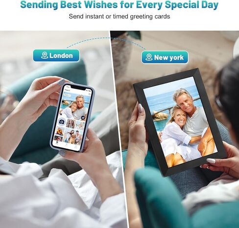آنا بيلا إطار الصورة الرقمية 10.1 بوصة IPS HD شاشة اللمس WIFI إطار الصورة الرقمية الذكية مع تخزين 16 جيجابايت ، الدوار التلقائي ، وسهولة الإعداد لمشاركة الصور أو مقاطع الفيديو عن بُعد عبر تطبيق AIMOR Black in Kuwait