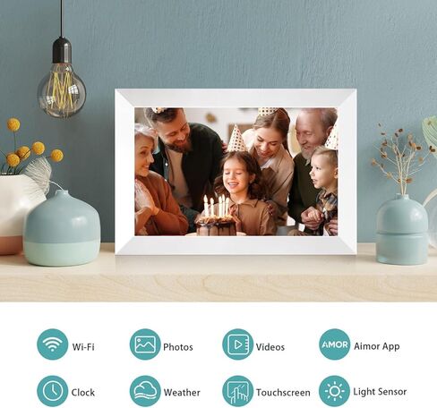 Anna Bella Digital Picture Frame 10.1 Inch IPS HD Touch Screen WiFi Smart Digital Photo Frame with 32GB Storage, Auto-Rotate, Easy Setup to Share Photos or Videos Remotely via AiMOR APP White in Kuwait