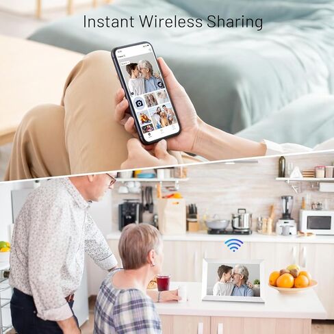 Anna Bella Digital Picture Frame 10.1 Inch IPS HD Touch Screen WiFi Smart Digital Photo Frame with 32GB Storage, Auto-Rotate, Easy Setup to Share Photos or Videos Remotely via AiMOR APP White in Kuwait