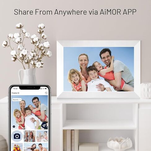 Anna Bella Digital Picture Frame 10.1 Inch IPS HD Touch Screen WiFi Smart Digital Photo Frame with 32GB Storage, Auto-Rotate, Easy Setup to Share Photos or Videos Remotely via AiMOR APP White in Kuwait