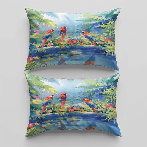 Green Reversible Duvet Cover Set Toddler, Natural Scenery Parrot 40 X 60 Inches Bedding Sets, Bedroom Bedding for Boys Girls Includes 1 Comforter Cover & 1 Pillow Case with Zipper Closure in Saudi Arabia