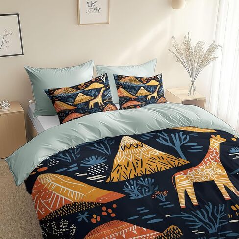 Blue Reversible Duvet Cover Toddler, Abstract Pattern Cartoon Animal Giraffe Comforter Cover, 2 Pieces Super Soft Bedding Set 40 X 60 Inches, with Zipper Closure & 1 Pillow Shams 20 X 30 Inches in Saudi Arabia
