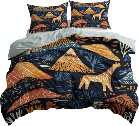 Blue Reversible Duvet Cover Toddler, Abstract Pattern Cartoon Animal Giraffe Comforter Cover, 2 Pieces Super Soft Bedding Set 40 X 60 Inches, with Zipper Closure & 1 Pillow Shams 20 X 30 Inches in Saudi Arabia