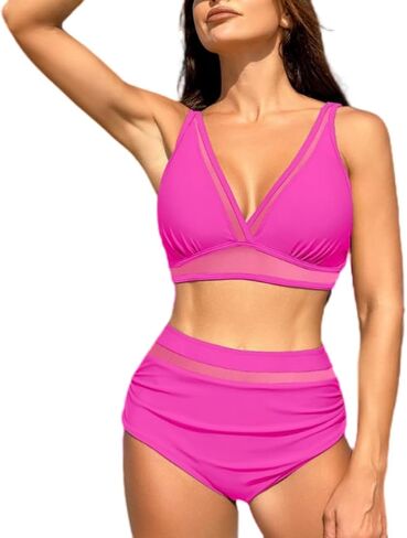 Catalpalev 2025 Women's Two Piece Solid Color Swimsuit High-Waisted Slimming Bikini Set Quick Dry Beach Swimwear in Saudi Arabia